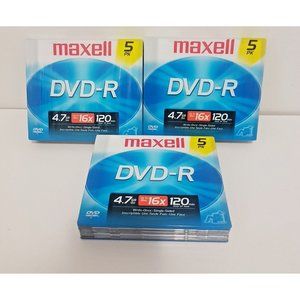 MAXWELL DVD-R 4.7 Gb  16X 120 Minutes Data Blank DVD Media 5 Pack Lot of 3